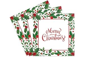 KMCCUMBER 80 Pcs Christmas Paper Napkins, Holly Leaf Christmas Napkins Merry Christmas Checkered Napkin Hand Towel for Xmas Holiday Party Supplies, 6.5 x 6.5 Inch
