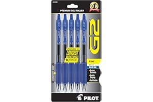 Pilot G2 Premium Gel Roller Pens, Fine Point 0.7 mm, Blue Ink Pens Fine Point, Pack of 5 - Ideal for School, Journaling, and Office Writing