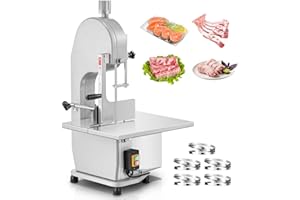 FOHERE Commercial Electric Meat and Bone Band Saw, 1500W Stainless Steel Worktable Bone Saw Machine, Worktable 19.3" x 19.7", 0.04-7.09'' Cutting Thickness, Frozen Meat Cutter for Rib Pork Beef (5 Blades)