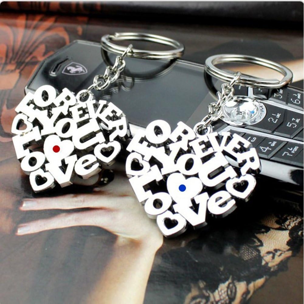 LivelyBuy Hearts Couple Keyrings Love You Forever Pair Romantic Silver Keychain - Image 3