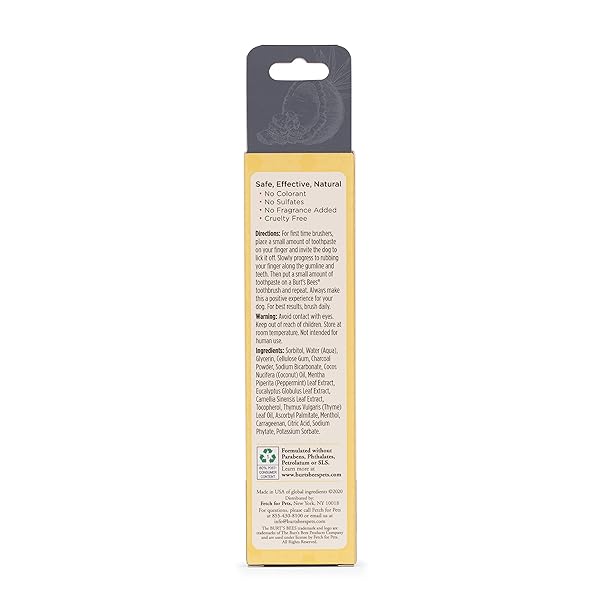 BURT’S BEES FOR PETS CHARCOAL & COCONUT OIL BRIGHTENING TOOTHPASTE FOR DOGS WITH CHARCOAL & COCONUT OIL – 99.5% NATURALLY DERIVED DOG TOOTHPASTE IN MINT FLAVOR – DOG ORAL CARE DOG TOOTHPASTE, 2.5 OZ