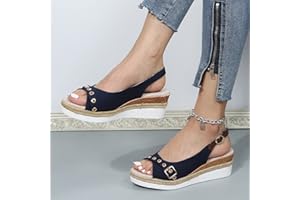 DHEVA-C Orthopedic Sandals for Women,Women Walking Slippers with Arch Support Wedge Sandals Summer Dressy Open Toe Ankle Strap Platform Beach Casual Slip on Sandals Beach Dress Comfortable Outdoor (Blue-5, 8)