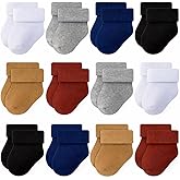 RATIVE Newborn Baby Socks 0-6,6-12 Months Terry Turn Cuff Socks for Boys Girls