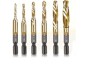 DKIBBITH 6 Packs Titanium Combination Drill & Taps Bit Set SAE 6-32nc 8-32nc 10-32nc 10-24nc 12-24nc 1/4-20nc.