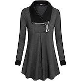 VALOLIA Women's Casual Swing Sweatshirt Long Sleeve Zipper Lapel Fashion Pullover Tunic