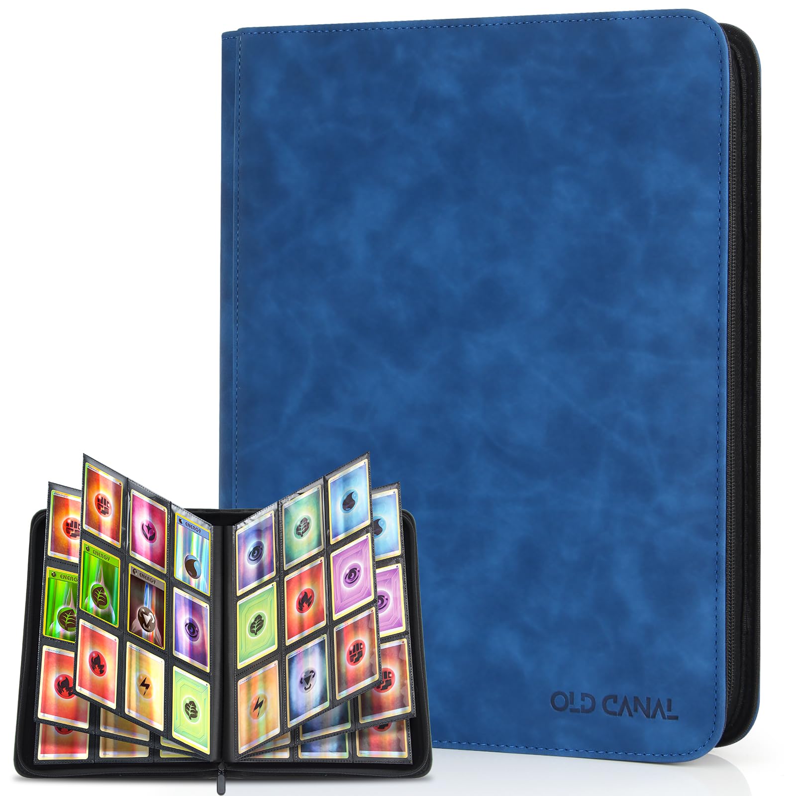 Old Canal Trading Card Album, Card Scrapbook with 9 Compartments for up to 540 Cards, Portable Zip Binder, Cards Binder for MTG, TCG, Baseball Cards (Sapphire Blue)