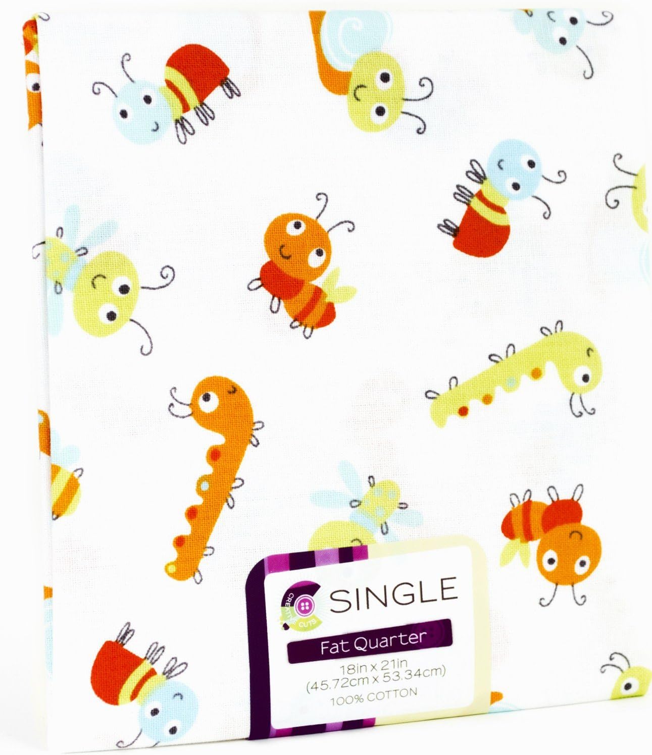 3 FAT QUARTERS Baby bugs, caterpillar Multi-colored on white background FABRIC 100% COTTON ~ SEWING, QUILTING, ART