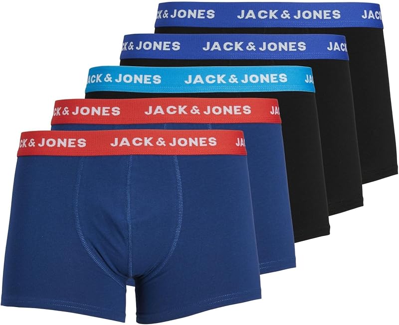 Cuecas boxer masculinas jack & jones jaclee trunks 5 pack, azul (estate blue), xl (pacote de 5)