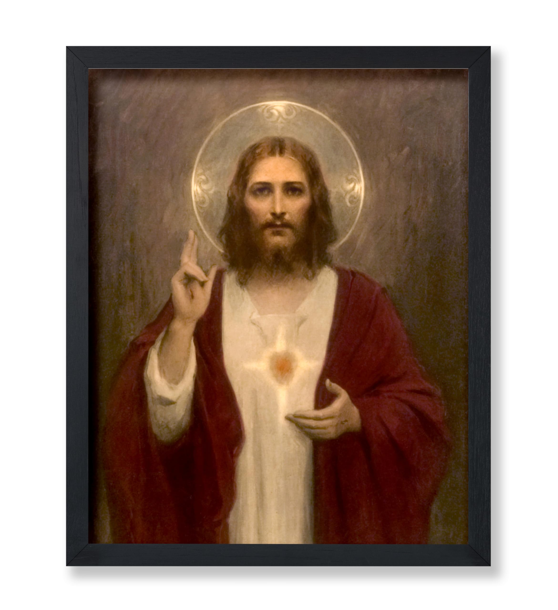 Photo 1 of Poster Master Vintage Sacred Heart of Jesus Poster - Retro Jesus Christ Print - Christian Wall Art - Gift for Men & Women - Religious Decor for Living Room, Chapel or Church - 8x10 UNFRAMED Wall Art