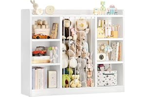 ONBRILL Toddler Stuffed Animal Zoo, Toy Storage Organizer for Playroom, Plush Toy Organizers and Storage, Book Shelf for Kids Rooms, Elastic Band Child Bookcase, Toy Shelf with 8 Storage Cubbies (White)