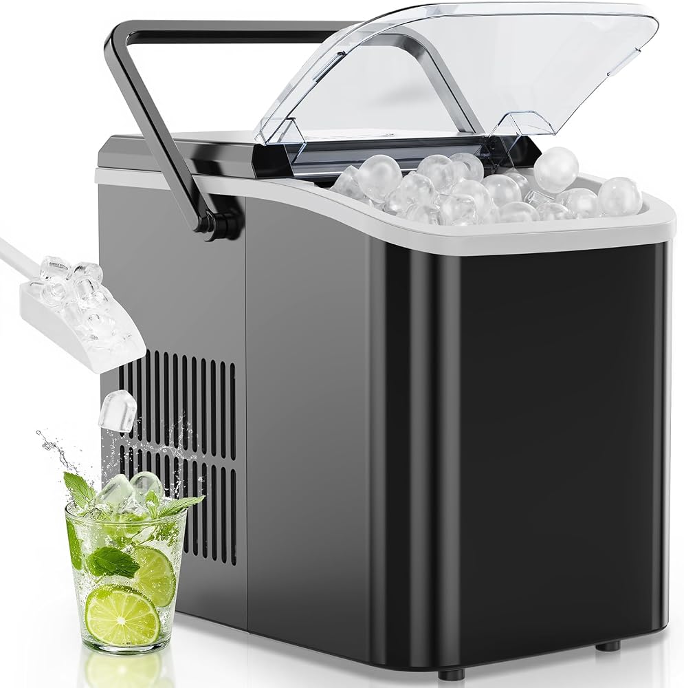 OLIXIS Countertop Ice Maker Machine with Handle, Auto-Cleaning Portable Ice Maker with Basket & Scoop, 26lbs in 24Hrs & 9 Cub