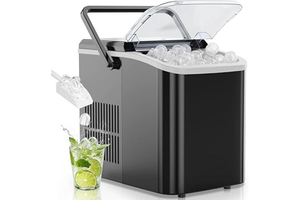 OLIXIS Countertop Ice Maker Machine with Handle, Auto-Cleaning Portable Ice Maker with Basket & Scoop, 26lbs in 24Hrs & 9 Ice Cubes in 6 Mins, 2 Ice Cube Sizes, for Home Party Camping RV, Black