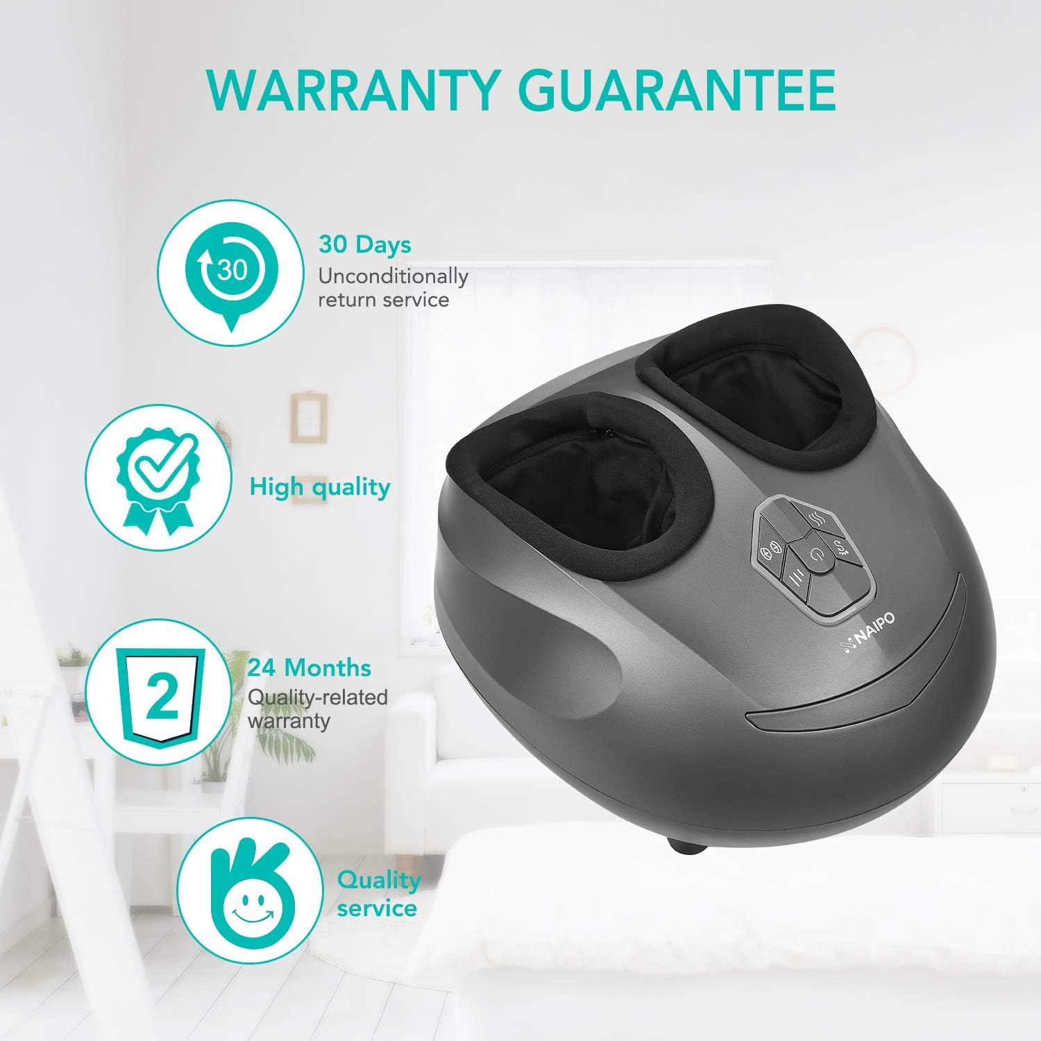 Naipo Foot Massager Machine Shiatsu Electric Feet Massager with Heat,Deep Kneading,Air Compression for Foot Plantar Fasciitis, Pain Relief, Circulation Fits Feet up to Men Size 12.5: Health & Personal Care
