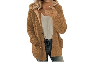 SHOPESSA Womens Fuzzy Sherpa Cardigan Open Front Fleece Jacket Fluffy Soft Hoodies Long Sleeve Button Down Shirt Fall Coats