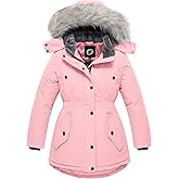 FARVALUE Girls' Long Winter Coats Warm Parka Lined Puffer Jacket Thicken Fleece Hooded Coat with Fur Collar for Girls