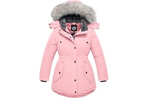 FARVALUE Girls' Long Winter Coats Warm Parka Lined Puffer Jacket Thicken Fleece Hooded Coat with Fur Collar for Girls