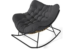 SWITTE Outdoor Papasan Rocking Chair, Oversized Egg Lounge Chair with Thick Cushion, Supports 450 lbs, Comfy Rocker for Patio, Balcony, Porch, or Indoor Living Room-Dark Grey
