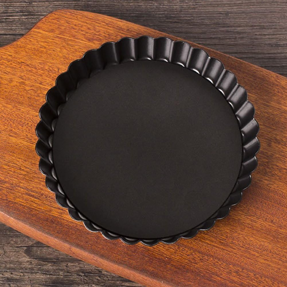 Non-Stick Round Small Fluted Flan Tin/Quiche Pan, Removable Loose Bottom Pizza Cake Baking Pie Pan -2 Size for Choose(6 Inch)