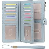GAEKEAO Wallets for Women Leather RFID Blocking Large Capacity Card Case Ladies Wristlet Clutch Wallets Zipper Pocket with 4 ID Windows 20 Card Slots