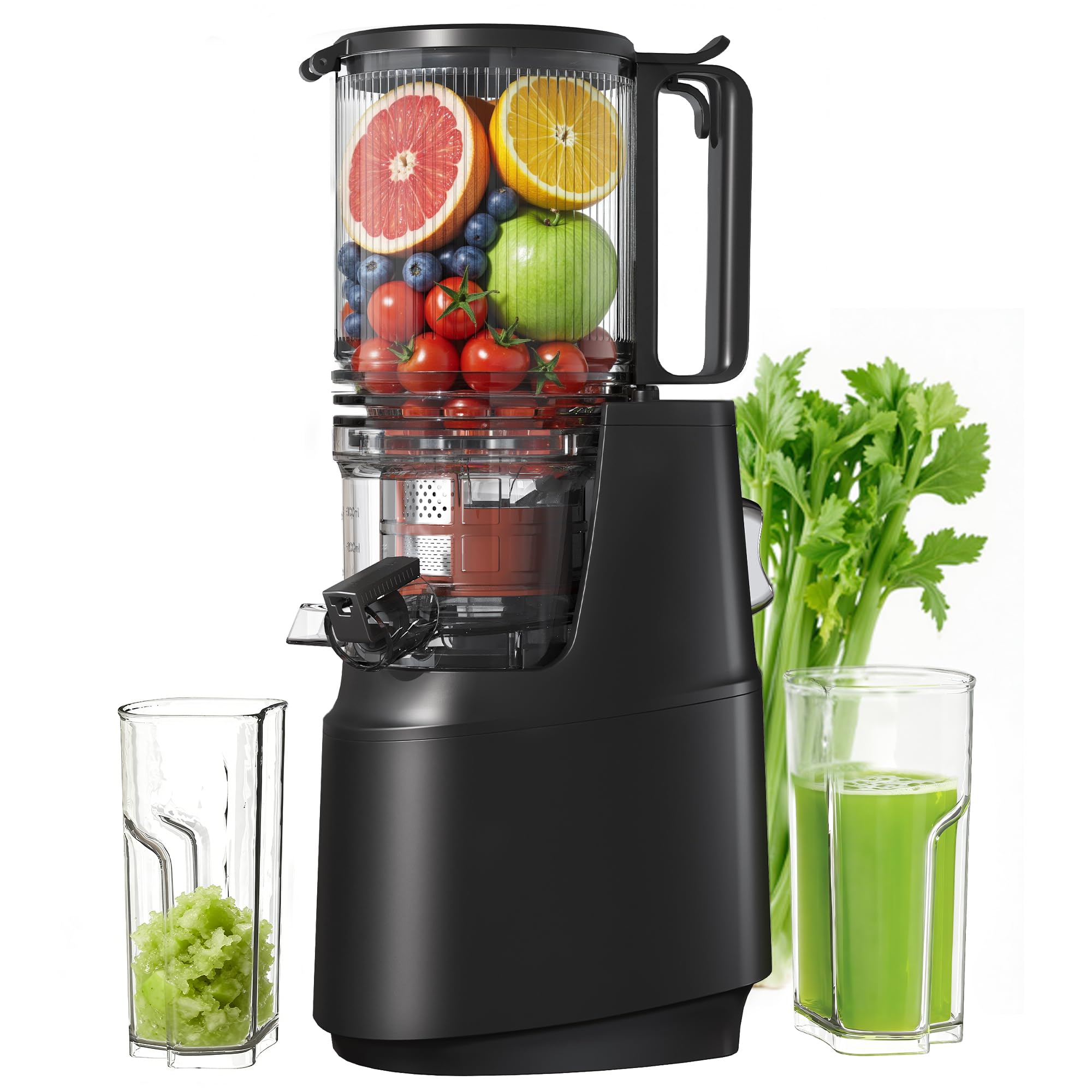 Photo 1 of Cold Press Juicer, Juicer Machines with 5.3" Wide Feed Chute, Slow Masticating Juicer for High Yield with Whole Fruits and Vegetables, Easy to Clean, Easy to Assemble (Black)