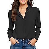 COUXILY Non-Iron & Wrinkle-Free Womens Button Down Shirts with Mulberry Silk Long Sleeve Blouse Casual Work Tops