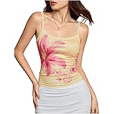 Verdusa Women's Y2K Floral Lace Trim Camisole Boho Backless Sleeveless Fitted Crop Tops