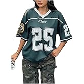 RoseSeek Girl's Jersey Shirts Number Print Graphic Tees V Neck Mesh Y2K Tops Sport Jersey Streetwear