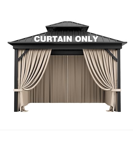 EasyLee 10x10 Gazebo Privacy Side Walls - Brown Canopy Curtains With Hooks & Rings