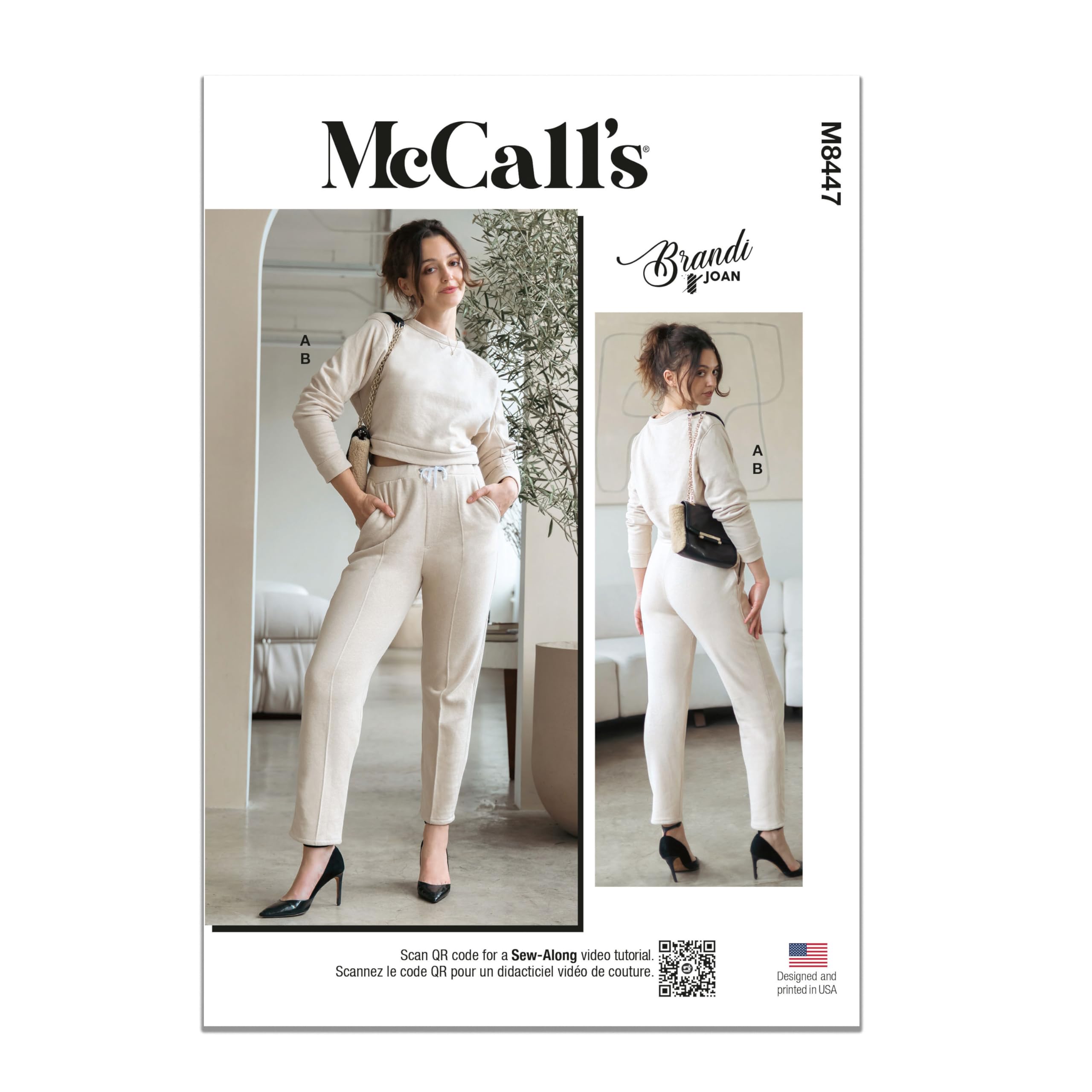 MCCALLS M8447A Misses' Knit Top and Pants by Brandi Joan A (XS-S-M-L-XL)