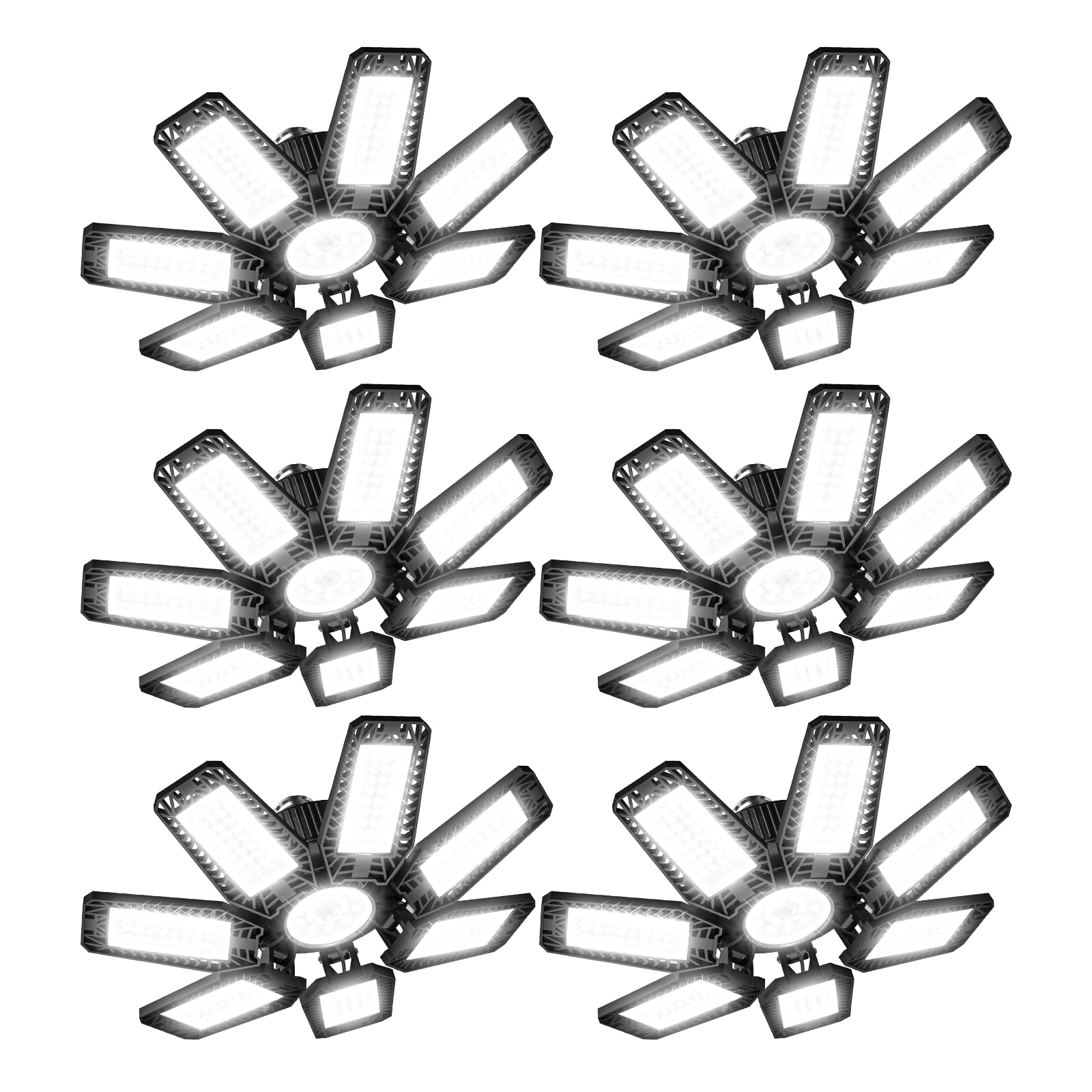 Photo 1 of CHENGCHILIT LED Garage Light 6 Pack - 200w 20000LM 6500K Garage Lights Ceiling LED with 7+1 Adjustable Panels, Shop Lights Screw in E26 E27 Bulb Socket for Workshop, Storage Room, Basement, Warehouse