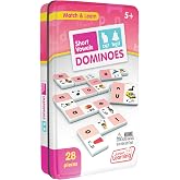 Junior Learning Short Vowel Dominoes - 28 Piece Educational Phonics Games | Durable thick plastic tiles in a collectors storage tin. Match sounds and words to build early reading and literacy skills