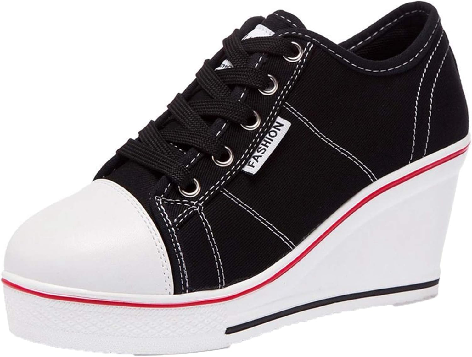 Women Wedge Canvas Sneakers Breathable Casual Solid Color Lace up