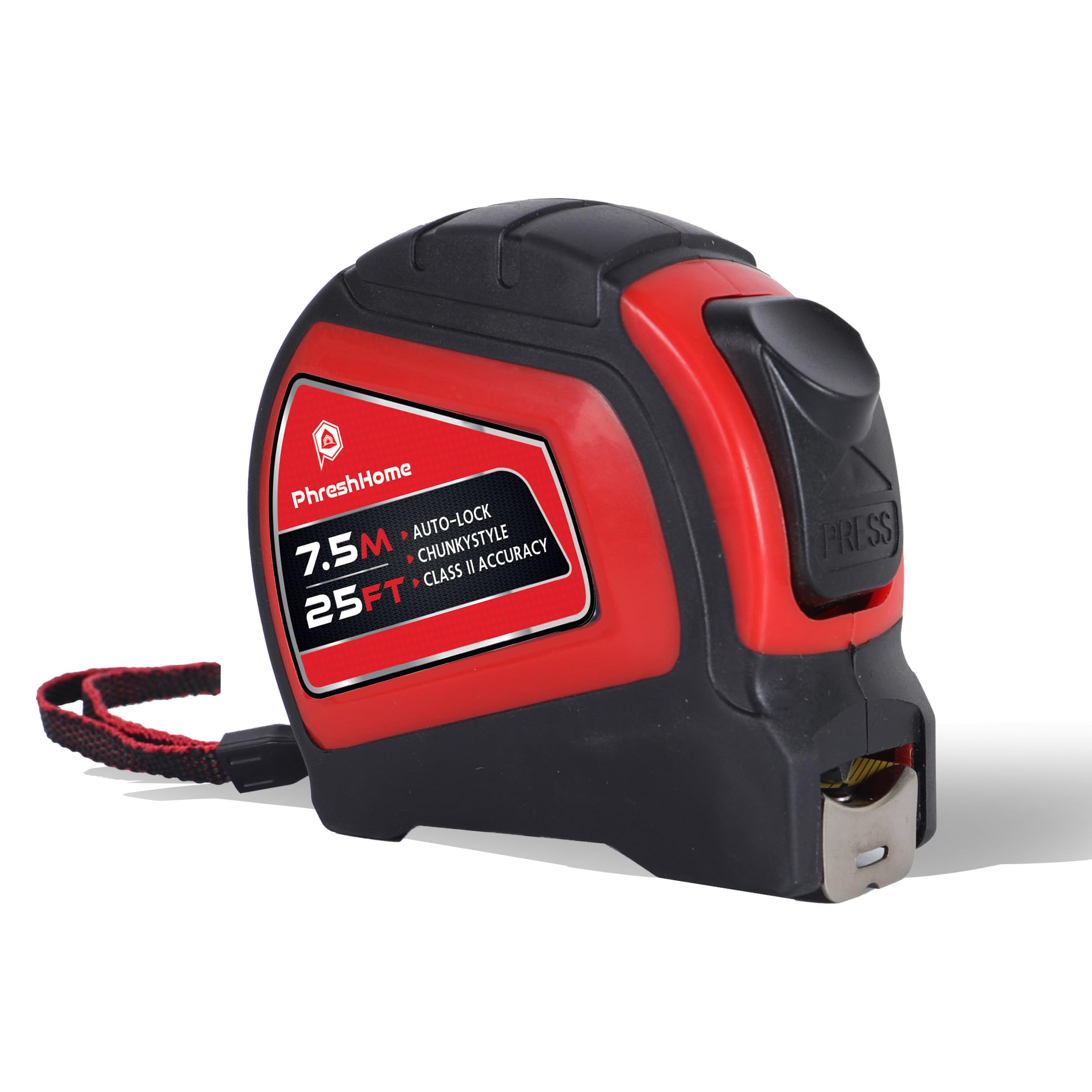 7.5m 25ft Tape Measure, Auto-Lock, Extra Wide 25mm Blade, Metal Belt Clip