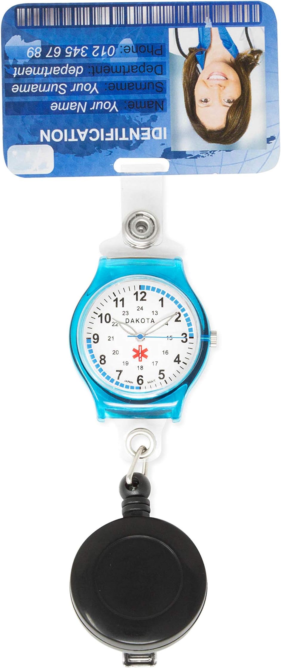 DakotaDakota Clip On Water Resistant Retractable Badge Clip with Nurse Watch and ID Badge Holder (Blue, 27405)