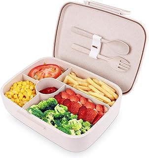 BRIGENIUS Bento Box Auslaufsichere Brotzeitbox Weizenstroh Fünf Separate Kammern Lunchbox für Kinder Halten Essen Frisch Brotdose für Kindergarten Schule Grundschulkinder Frühstücksbox