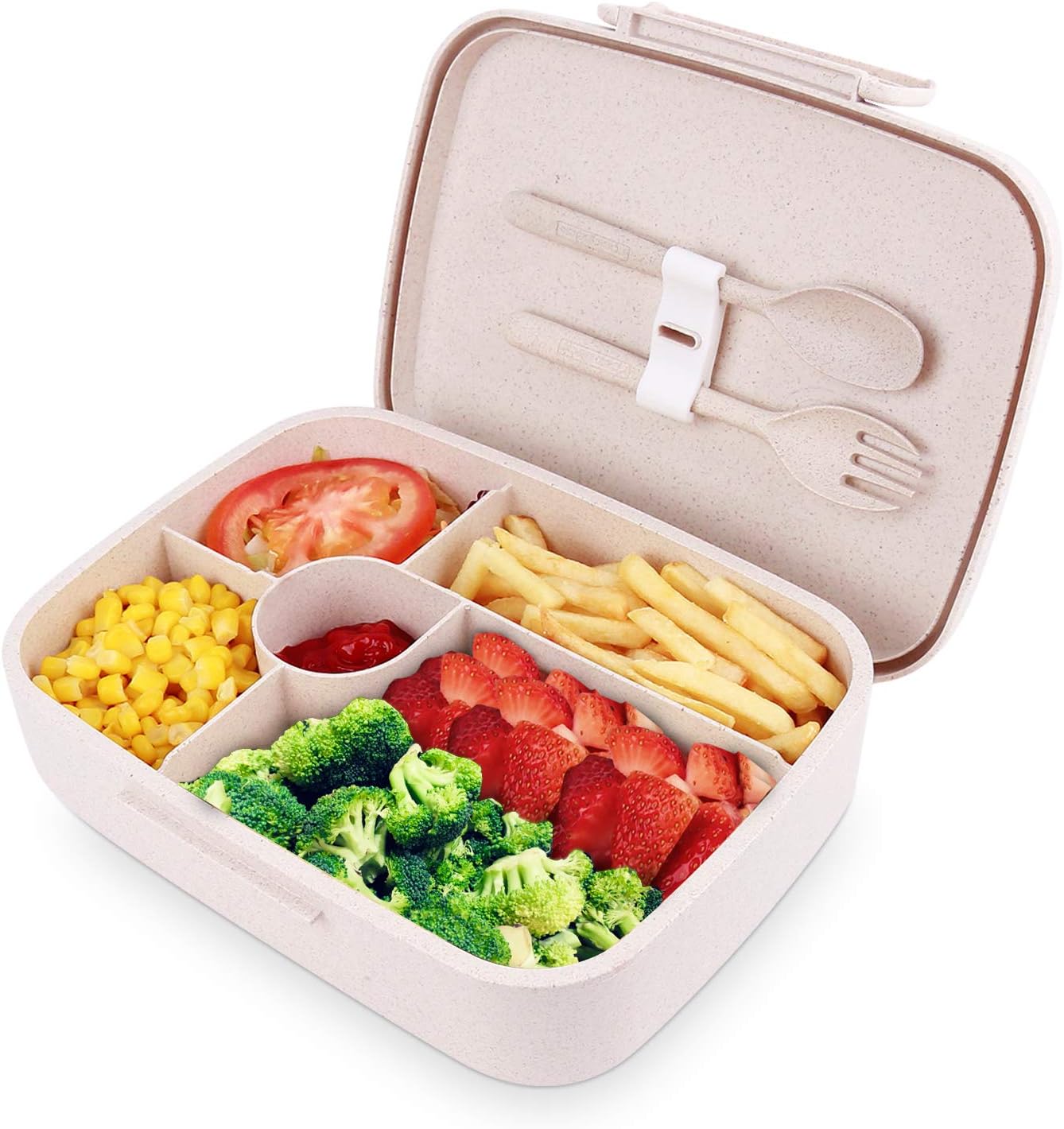 BRIGENIUS Bento Box Auslaufsichere Brotzeitbox Weizenstroh Fünf Separate Kammern Lunchbox für Kinder Halten Essen Frisch Brotdose für Kindergarten Schule Grundschulkinder Frühstücksbox