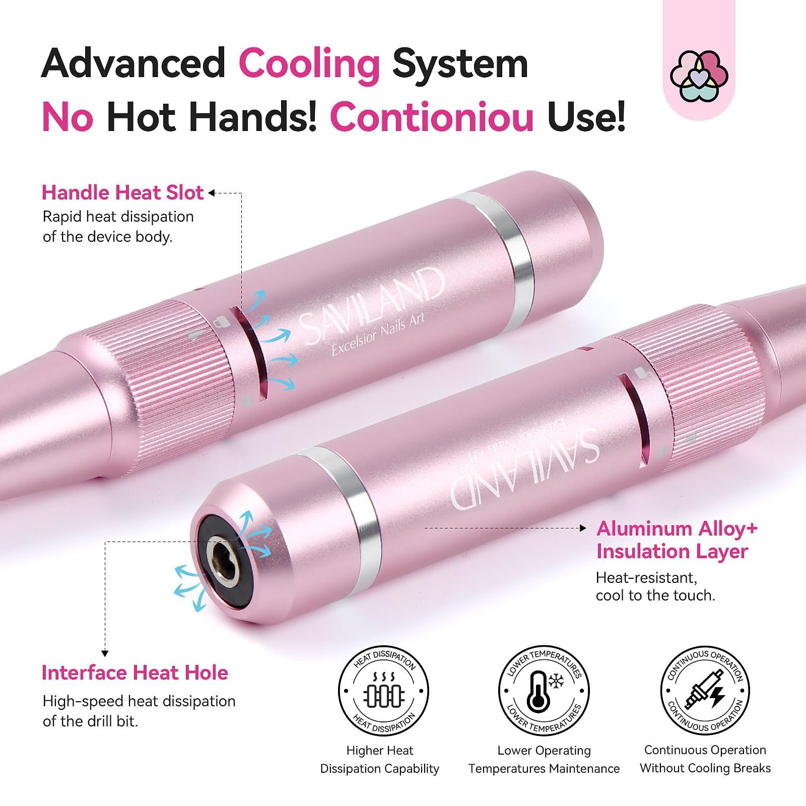 SAVILAND Professional Nail Drill 40000 RPM: Portable Diamond Nail Drill Kit Rechargeable 4000 mAh Electric Nail File for Thick Acrylic Nails with Ceramic Nail D rill Bits Sanding Bands Nail Tech Salon - Image 4