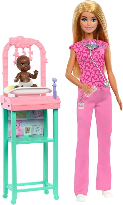 Barbie Baby Doctor Doll with Blonde Scrubs & Baby Patient Set JCR72