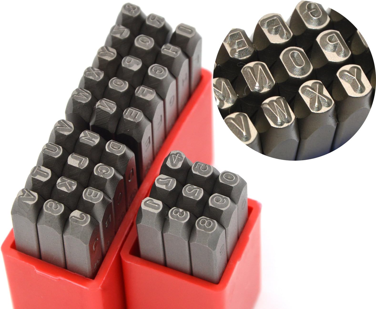 Wokesi 3/32"(2.5mm) High Hardness Carbon Steel Uppercase Number and Letter alphabet Metal Hand Stamp Punch Set for Mold Jewel Making Die Tool(2.5mm Numbers and Letters)