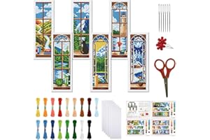 FREEBLOSS 6 Set Cross Stitch Bookmark Kit 11 CT Stamped Cross Stitch Kit DIY Embroidery Bookmark Kits for Adult Beginners wit