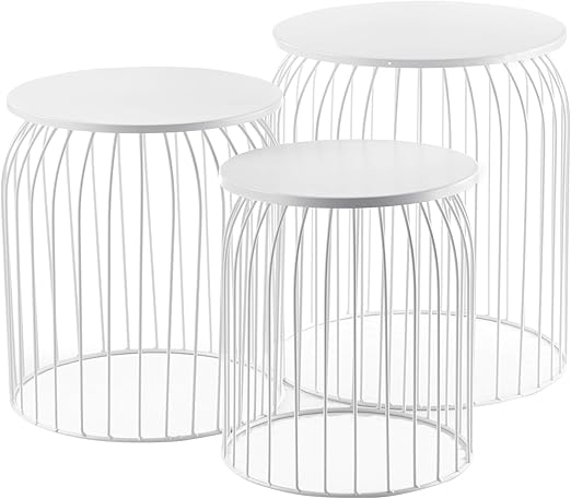 En Casa 3er Set Metallkorb Beistelltisch Weiss Couchtisch Sofatisch Tablettisch Wohnzimmertisch 3 Beistelltische Ablagetisch Amazon De Kuche Haushalt