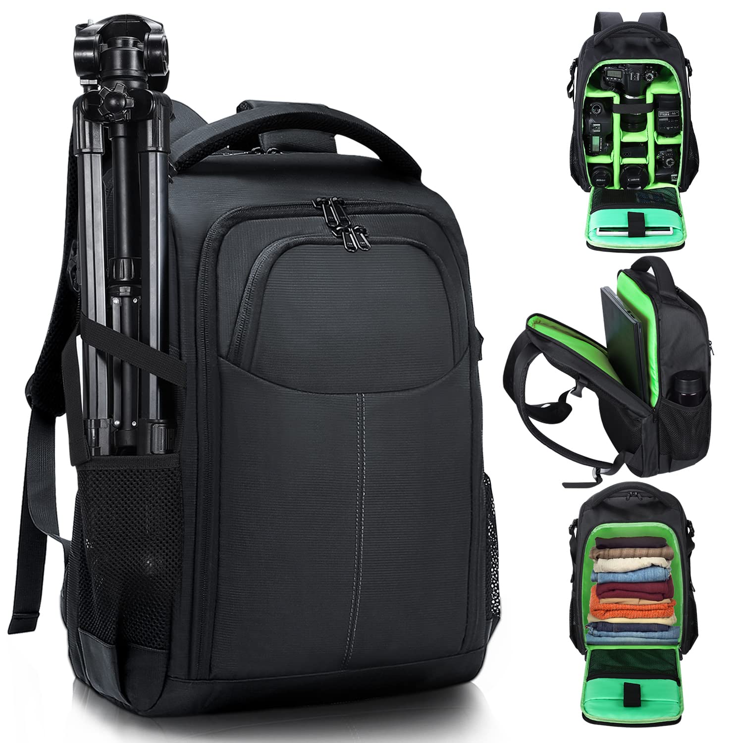 BERTASCHE Camera Bags for Photographers, Camera Backpack with 15.6 inch Laptop Compartment Professional DSLR Camera Bag with Waterproof Rain Cover Compatible for Canon Nikon Sony (S)