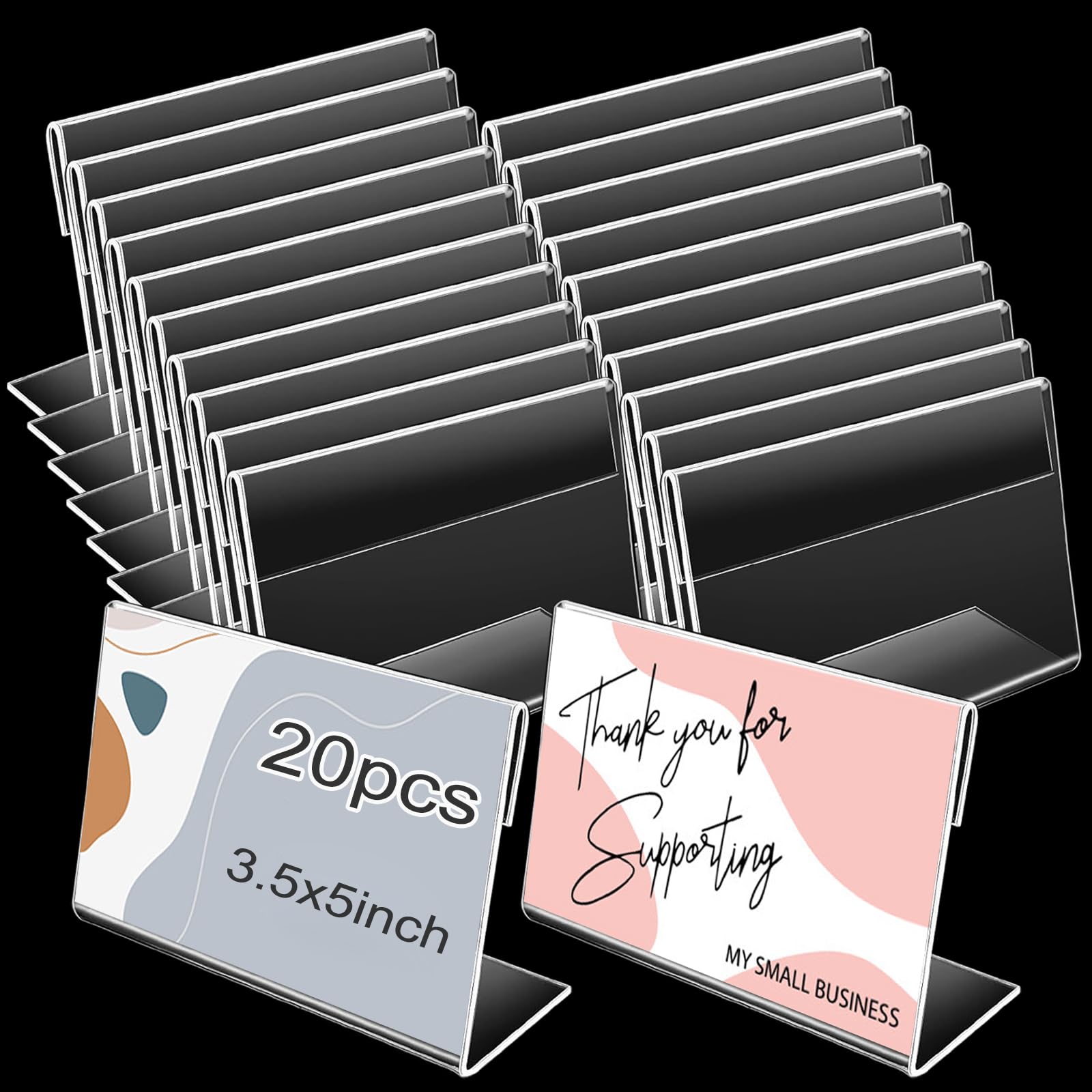 Photo 1 of 20 PCS 3.5 x 5 Inch Acrylic Sign Holders,Acrylic Picture Frame Clear Sign Holder,Slant L-Shape Display Stand Plastic Name Card Price Card Tag Label Counter Top Stand for Home Office Store Restaurant
