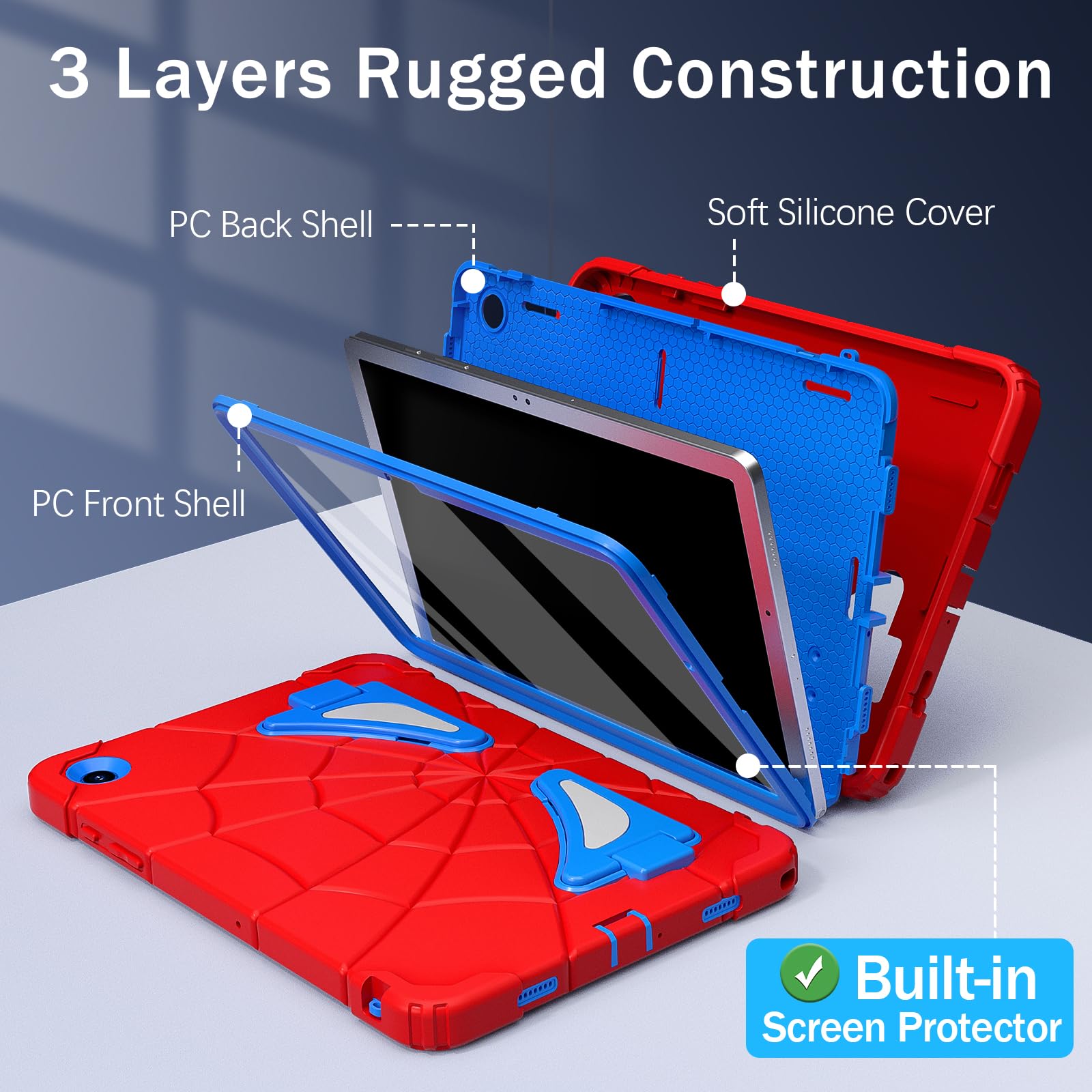 Case for Galaxy Tab A9 Plus Case Samsung Galaxy Tab A9 Plus 11 Kids Samsung Tablet with Screen Protector Stand Thickned Cornor Impact Protection Tab A9+ 11 Inch Cover, Red Blue