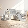 10 in 1 Toddler Slide, Age 1-3 with Swing, Basketball Hoop and Telescope, Kid Slide for Toddlers, Indoor Outdoor Slide Toddler Playset Toddler Playground (Grey)