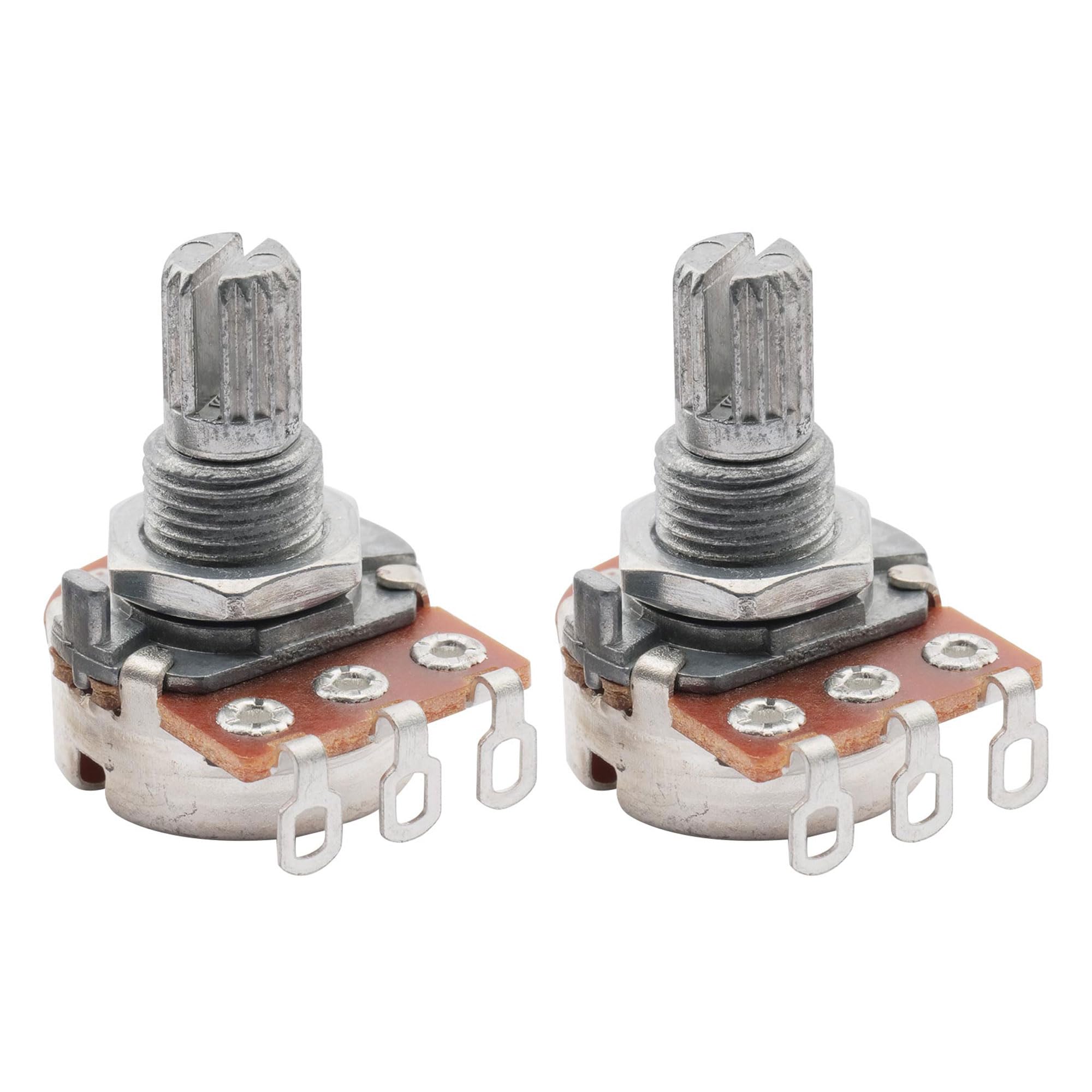 Musiclily B500K Mini Metric Coarse 18-Spline Split Short Shaft Pots Linear Taper Potentiometers for Electric Guitar Bass (Set of 2)