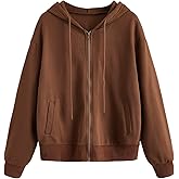 WDIRARA Women's Zip Front Drawstring Hoodie Pullover Long Sleeve Casual Sweatshirt Top