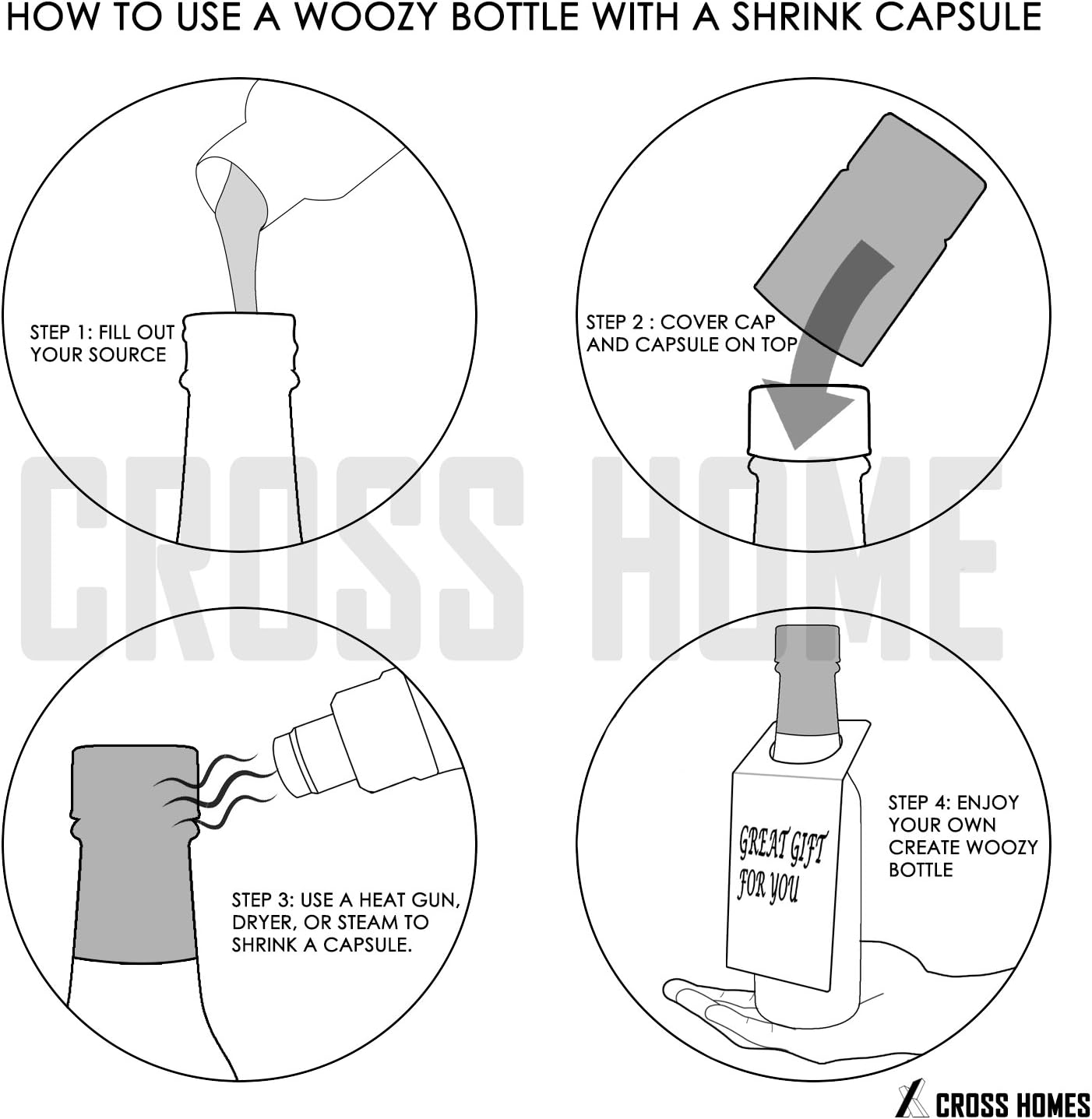 Hot Sauce Woozy Bottles Empty 5 Oz Complete Sets of Premium Commercial Grade Clear Glass Dasher Bottle with Shrink Capsule, Leak Proof Screw Cap, Snap On Orifice Reducer Dripper Insert (Black 30 Sets): Home Improvement