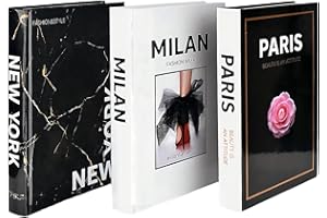 KROUCOCO Set of 3 Fashion Decorative Book,Modern Hardcover Decorative Book Stack,3 Piece Real Blank Books for Decor, Fashion Design Display Books for Coffee Tables/Shelves(Paris/Milan/New York)