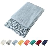 Homiest Decorative Knitted Throw Blanket with Fringe, Lightweight Acrylic Knit Blanket, Soft & Cozy Tassel Blanket for Couch Sofa Bed (Light Blue, 60 x 80 Inch)
